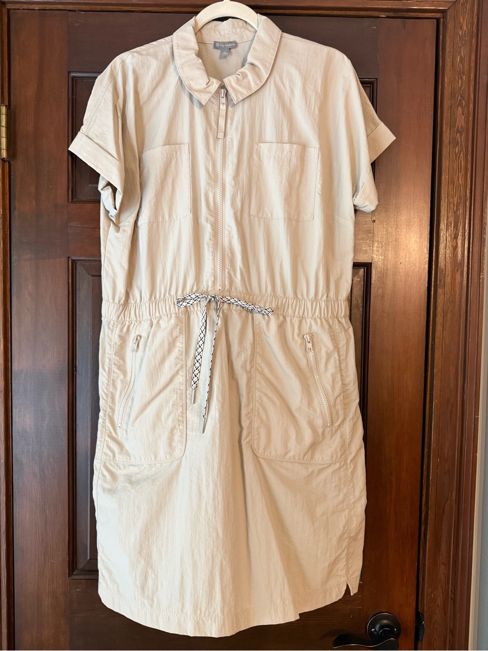 Talbots Cream Zip-Front Drawstring Midi Dress
